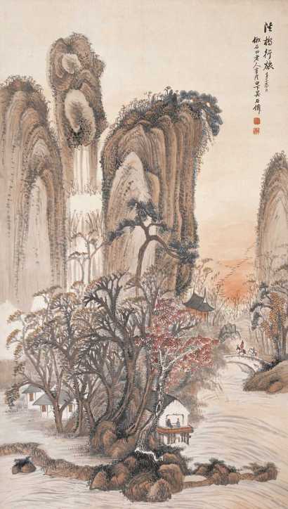 吴石僊 壬午（1882年）作 秋景山水 立轴